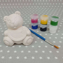 Load image into Gallery viewer, Ready to paint pottery, Teddy holding Watermelon with acrylic paints and brush