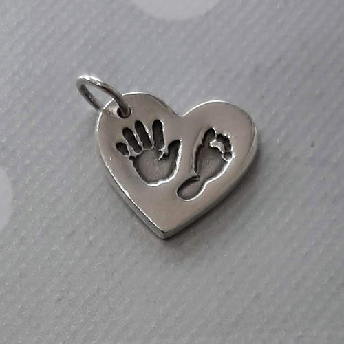 Love Prints large heart charm with hand and foot print.