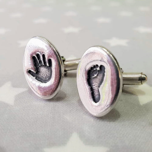 Love Prints Oval Cufflinks with and hand and footprint.