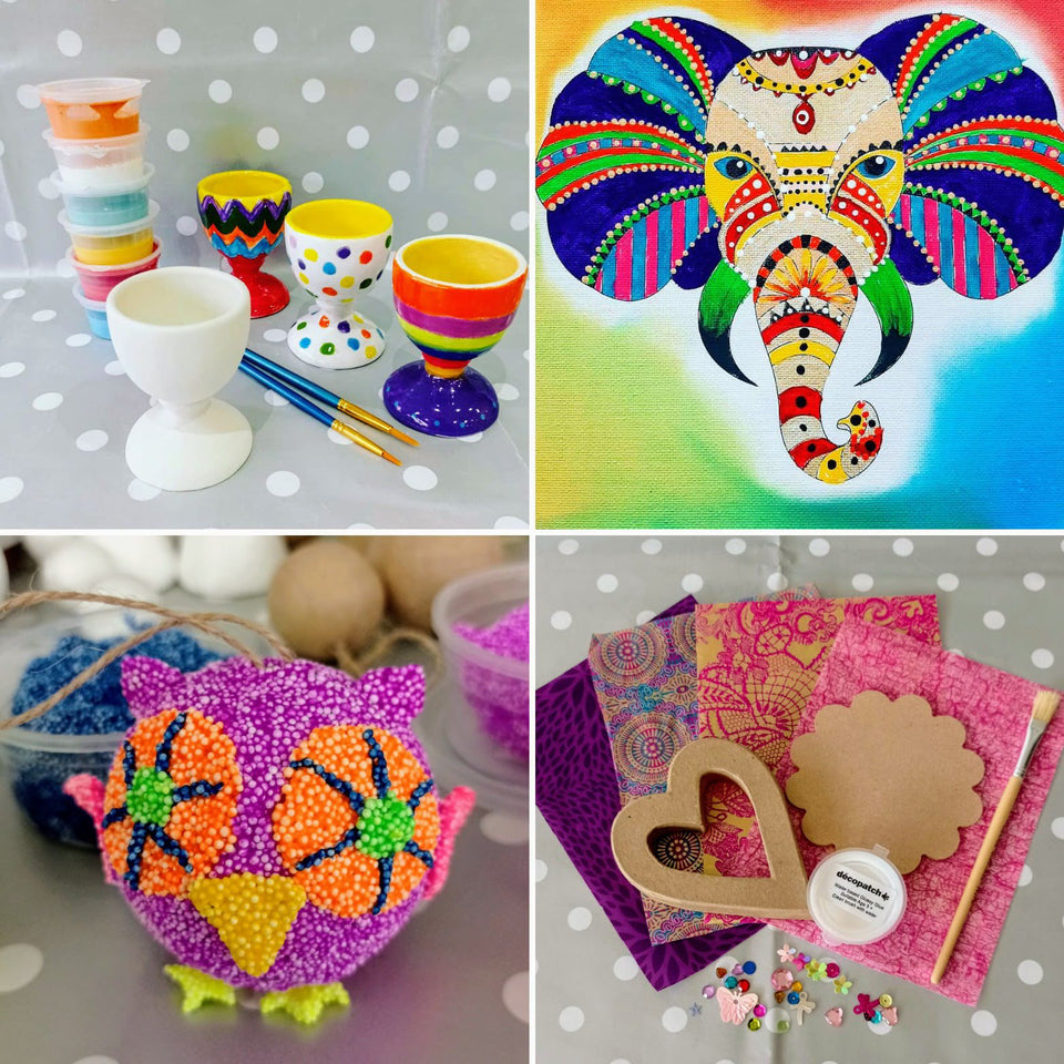 A few examples of the things we offer at Create It - pottery painting, canvas painting, foam clay and decoupage.
