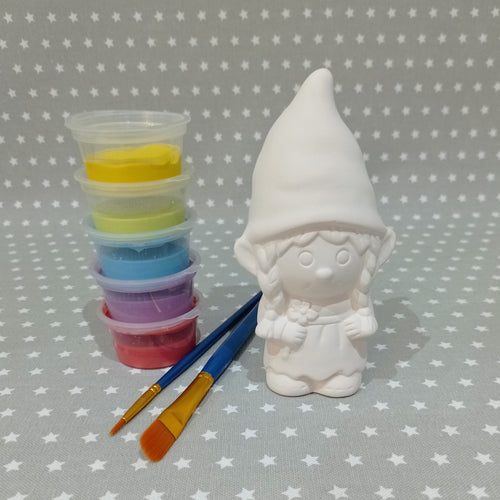 Ready to paint pottery - small girl gnome figure
