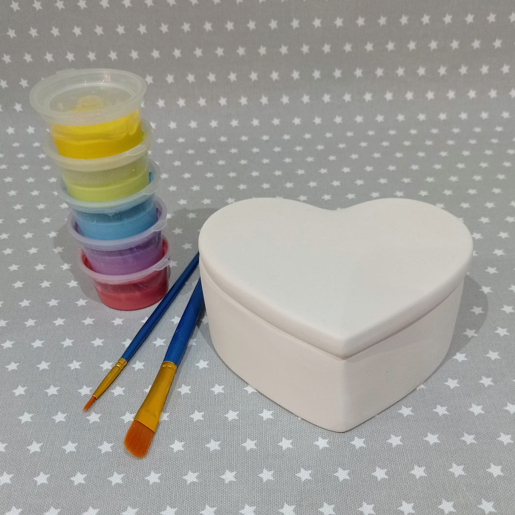 Ready to paint pottery - Heart Trinket Box
