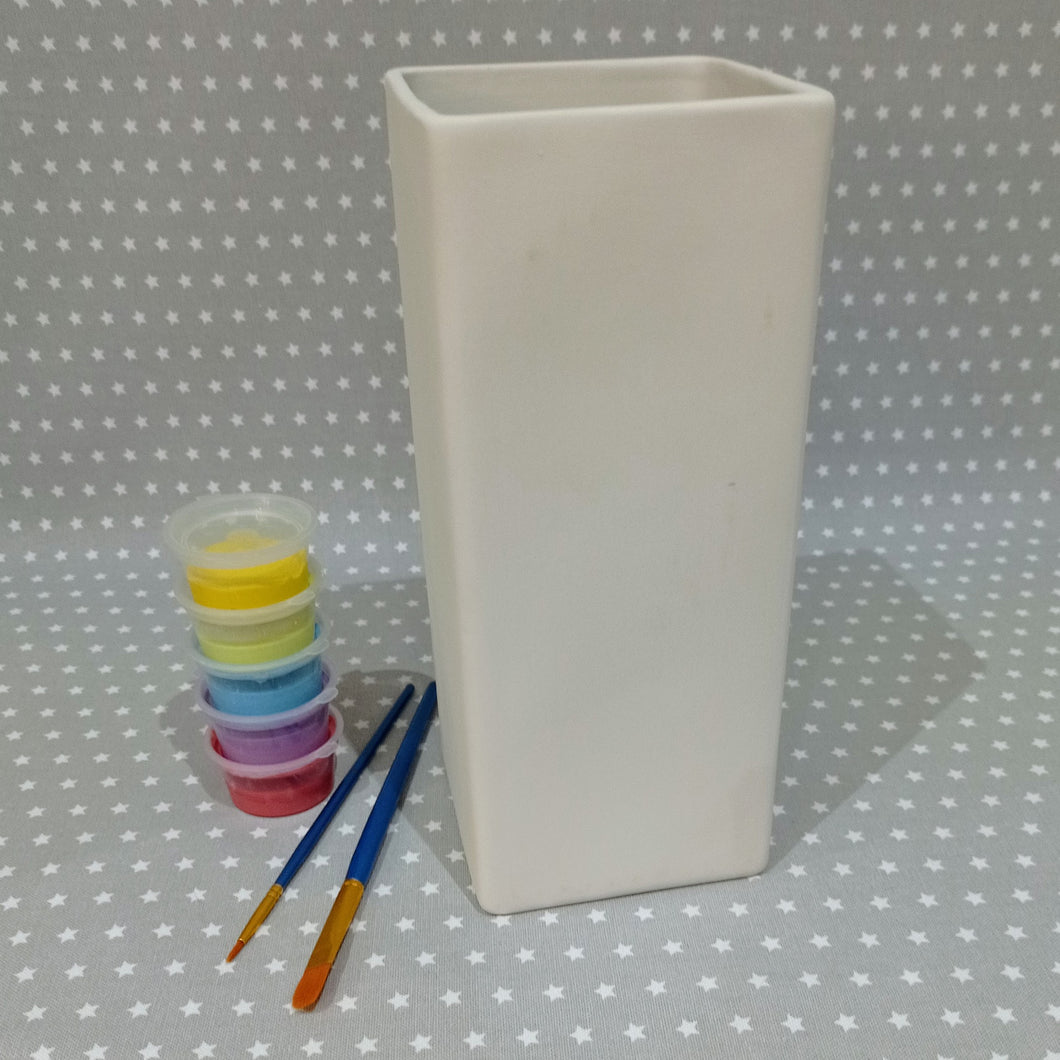 Ready to paint pottery - Tall Square Vase