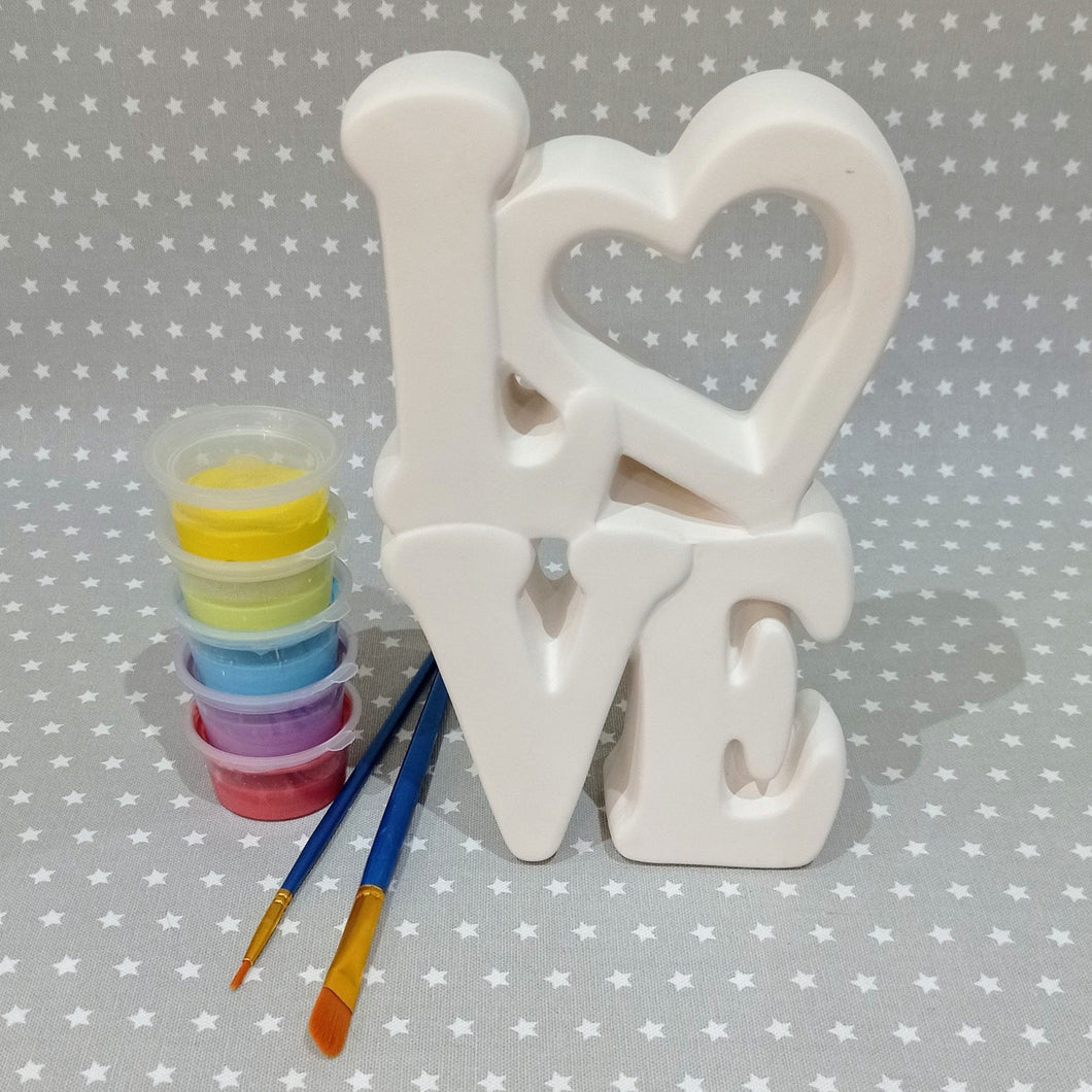 Ready to paint pottery - Tall LOVE Plaque