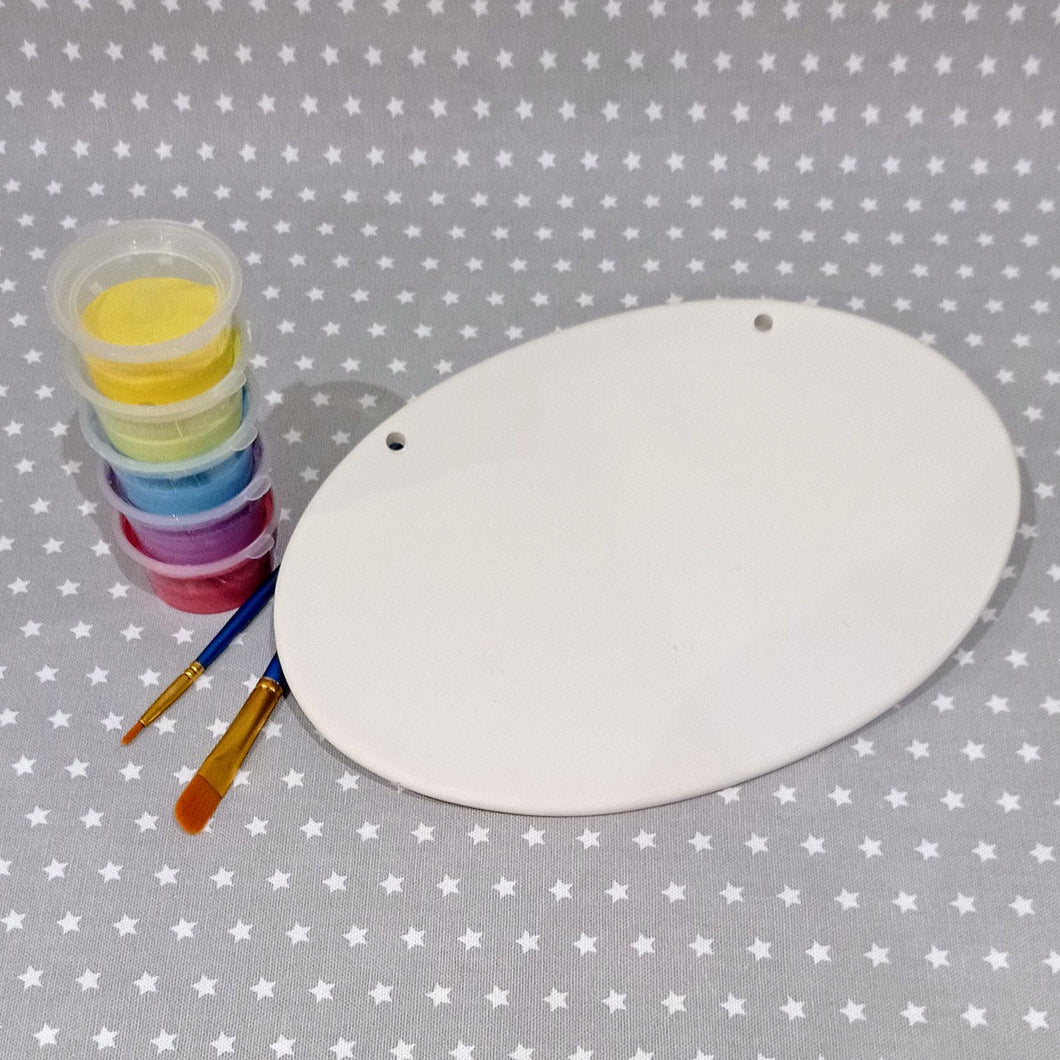 Ready to paint pottery - Oval Plaque with Beads