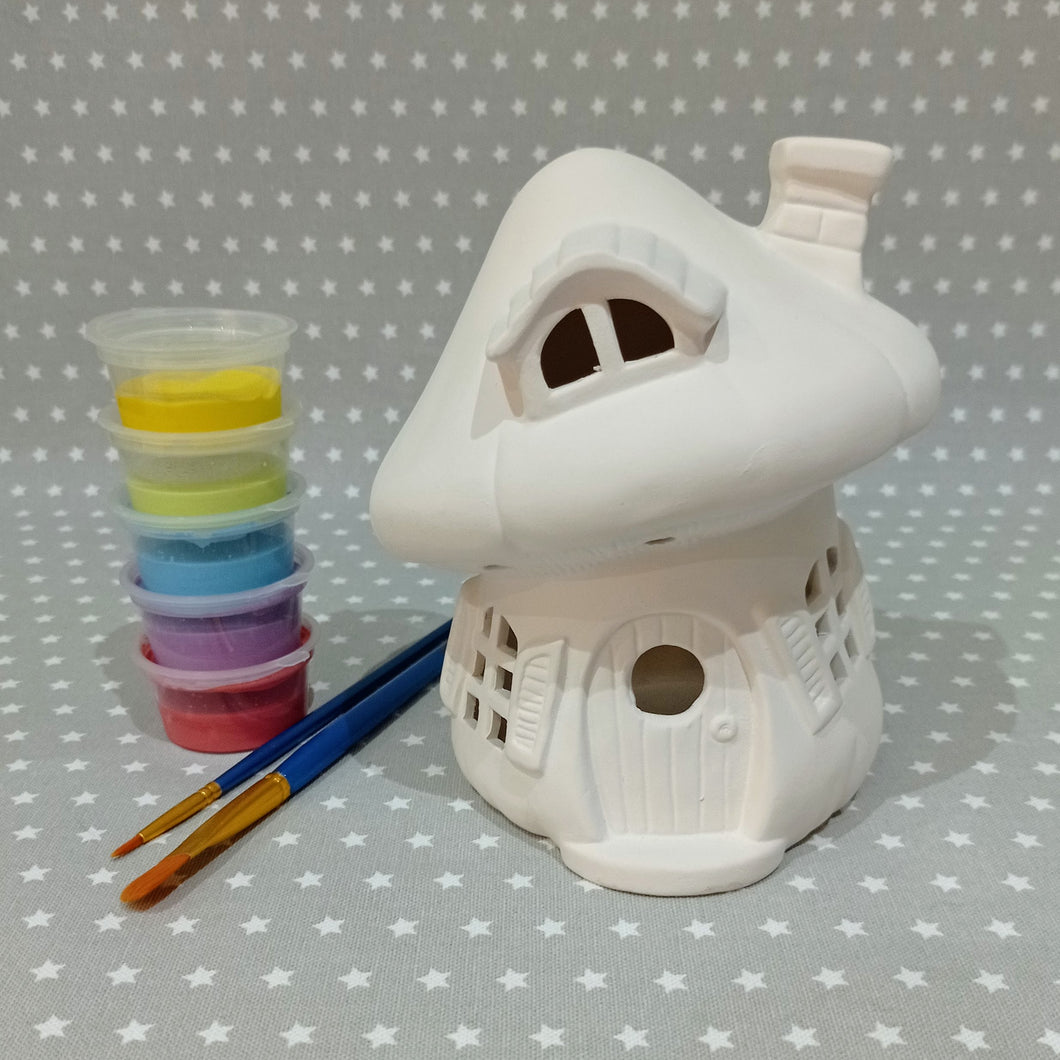 Ready to paint pottery - Toadstool House Lantern