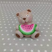 Load image into Gallery viewer, Teddy holding Watermelon with acrylic paints
