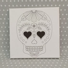 Load image into Gallery viewer, Sugar Skull with Heart Eyes Canvas with Acrylic Paints
